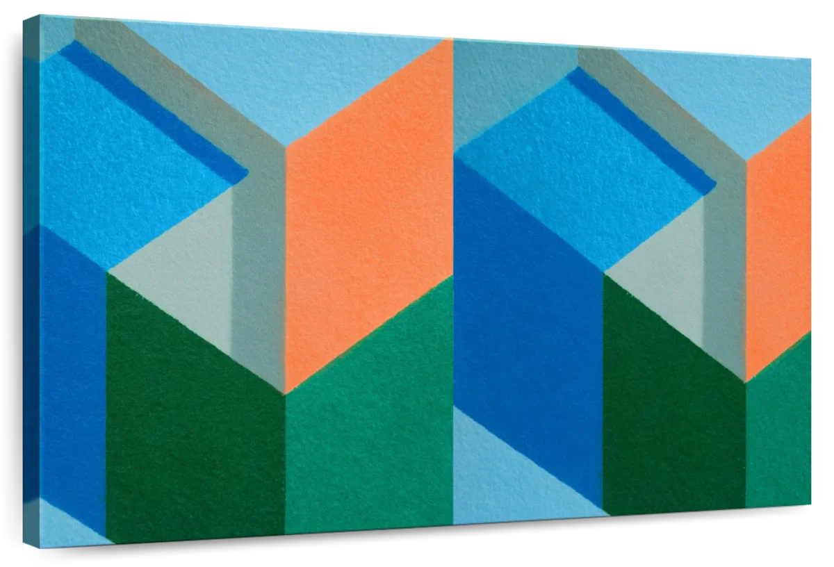 3D Perspective Geometric Color Blocks Wall Art