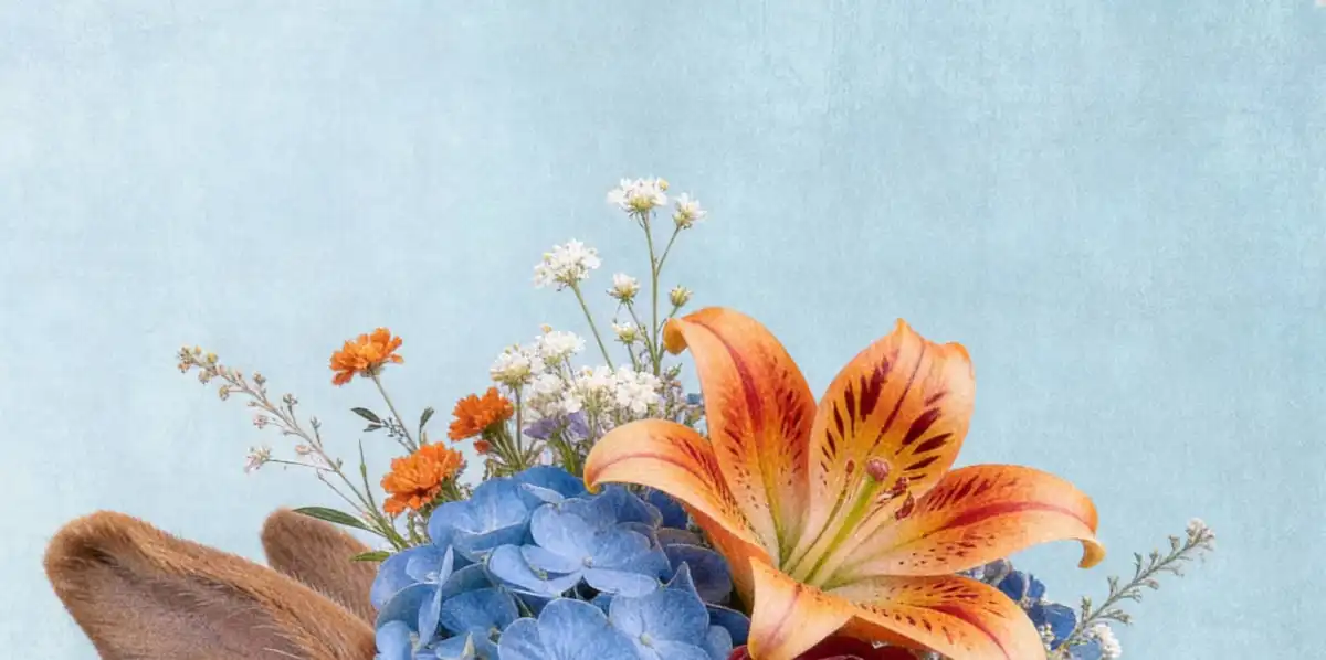Brown Rabbit Flower Crown Wall Art - Image 24