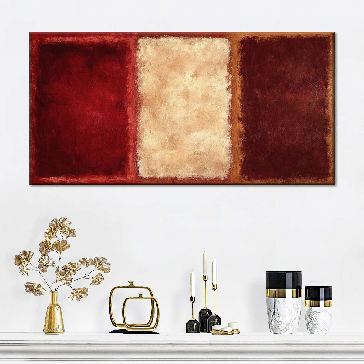 Crimson Panel Abstract Wall Art - Image 3