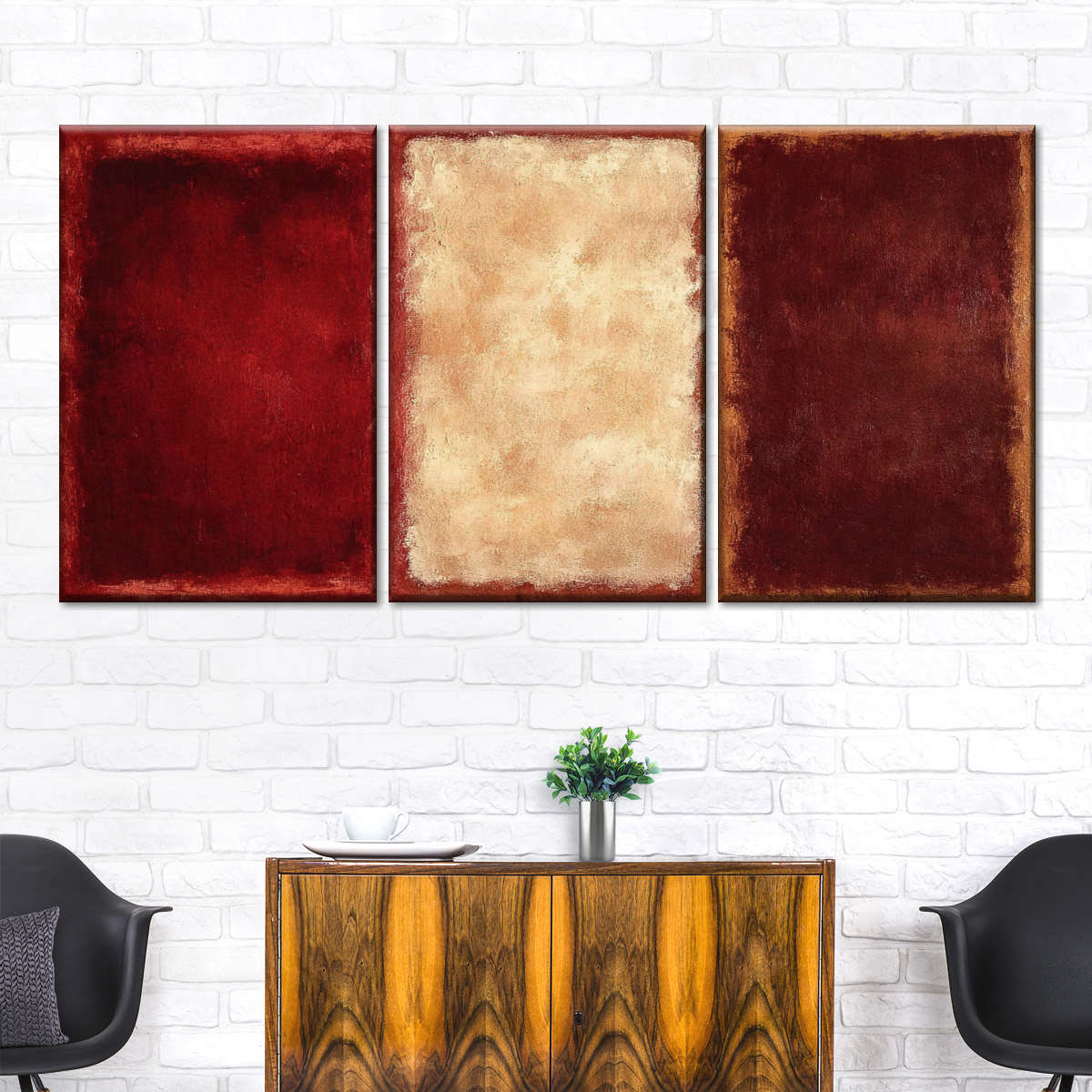Crimson Panel Abstract Wall Art - Image 4