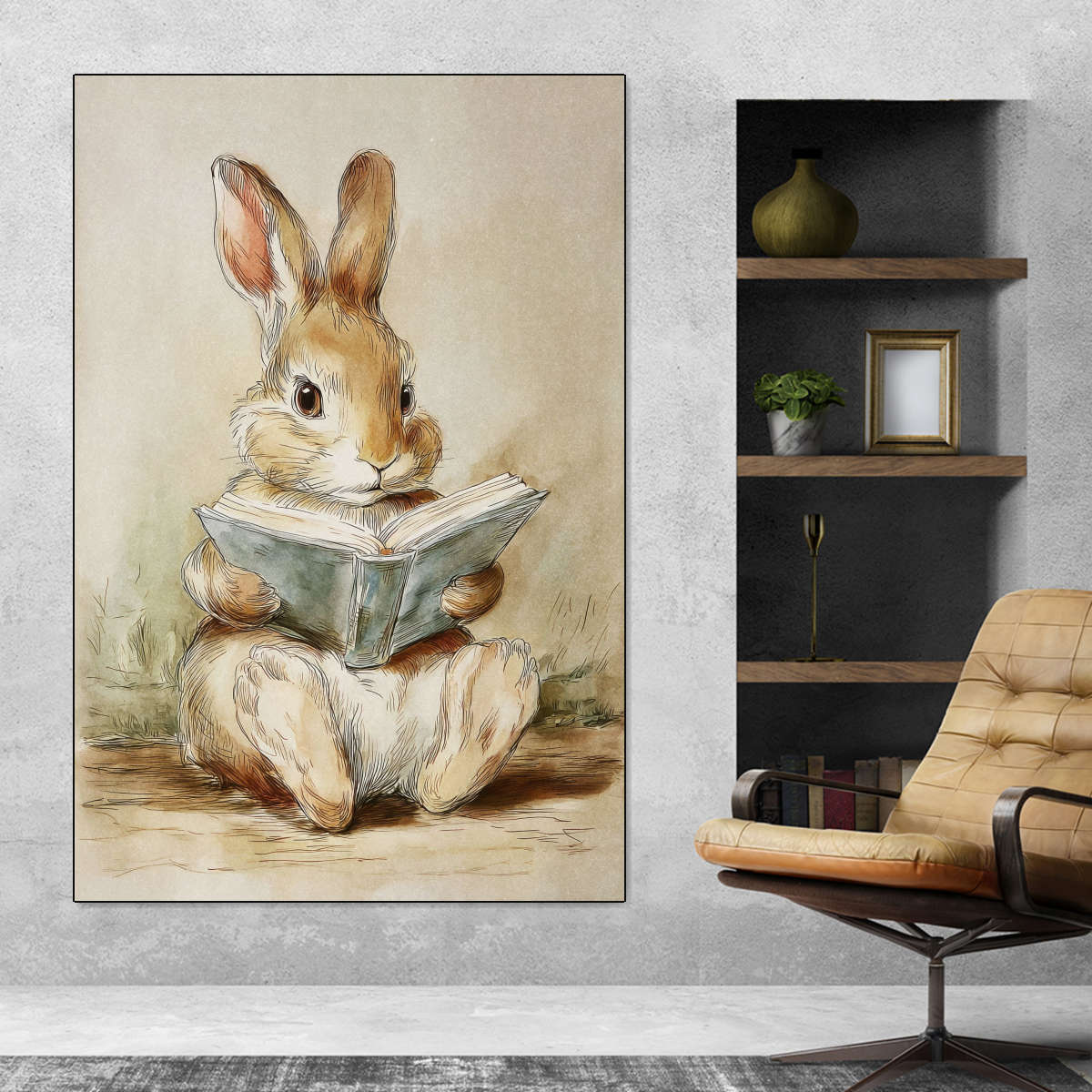 Curious Rabbit Reading a Book Wall Art - Image 11