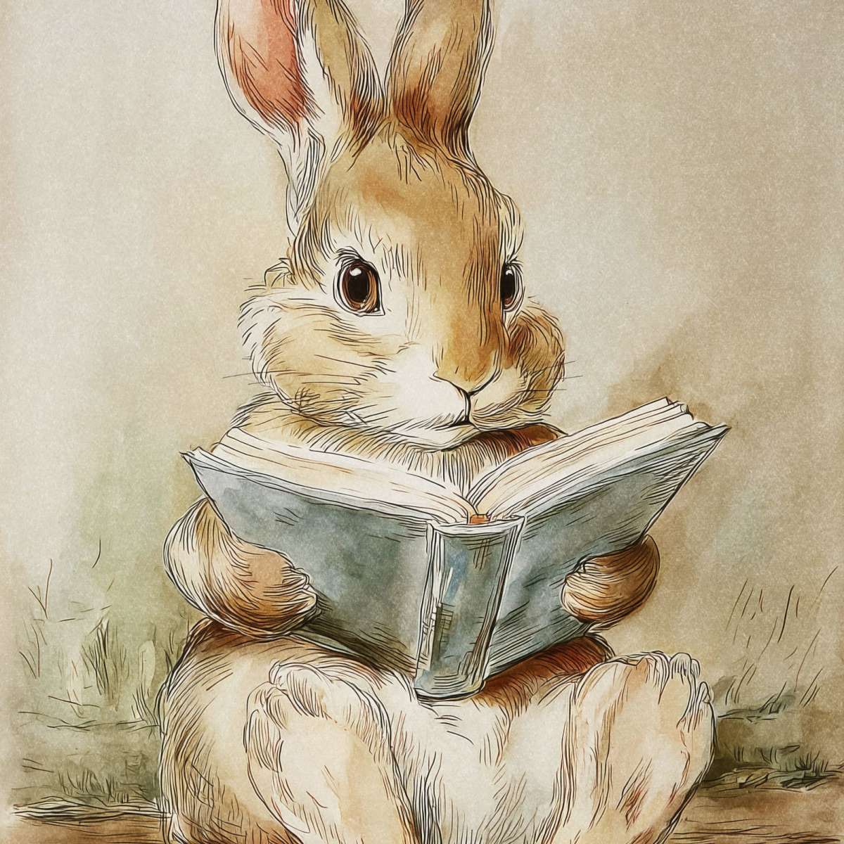 Curious Rabbit Reading a Book Wall Art - Image 2