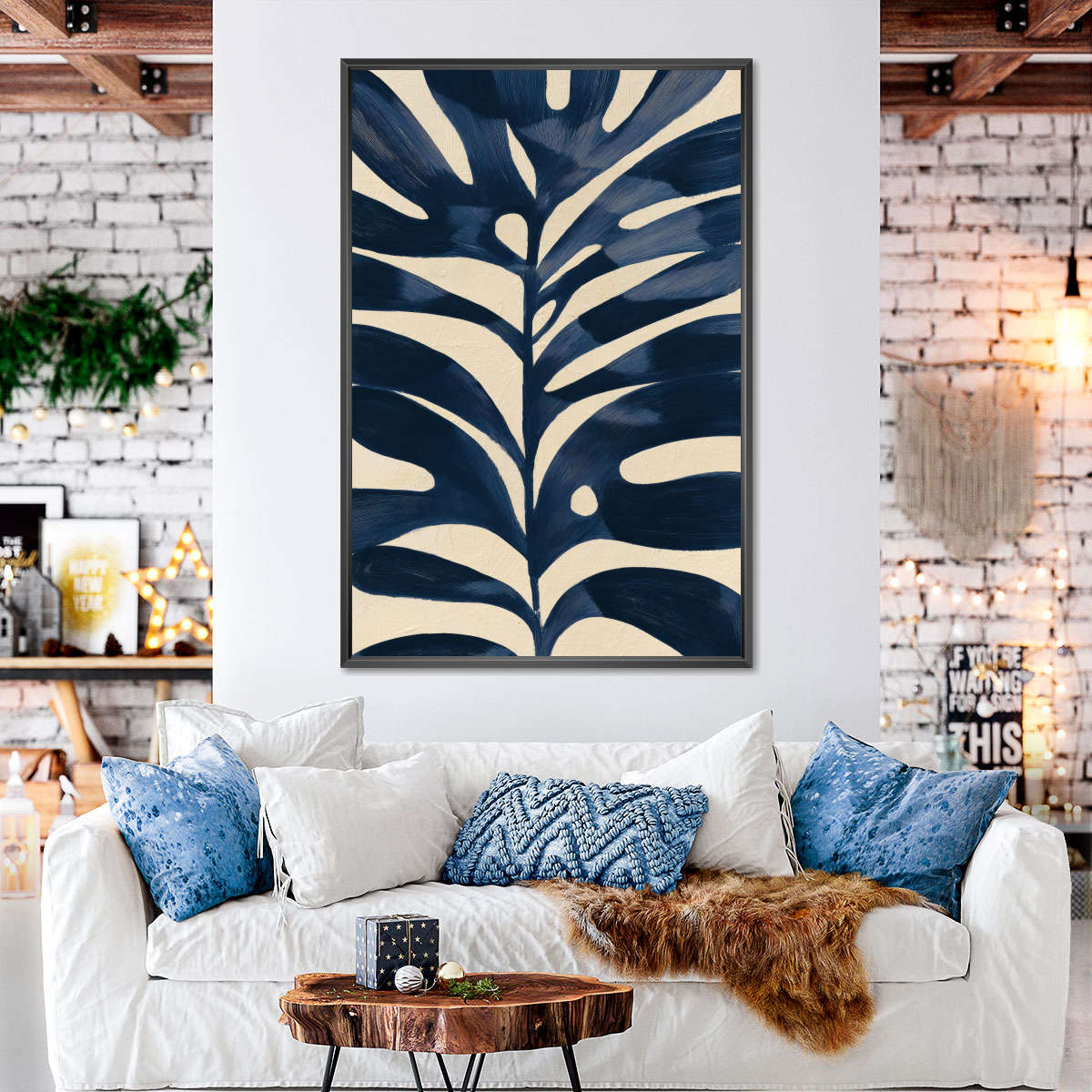 Deep Blue Leaf Wall Art - Image 4