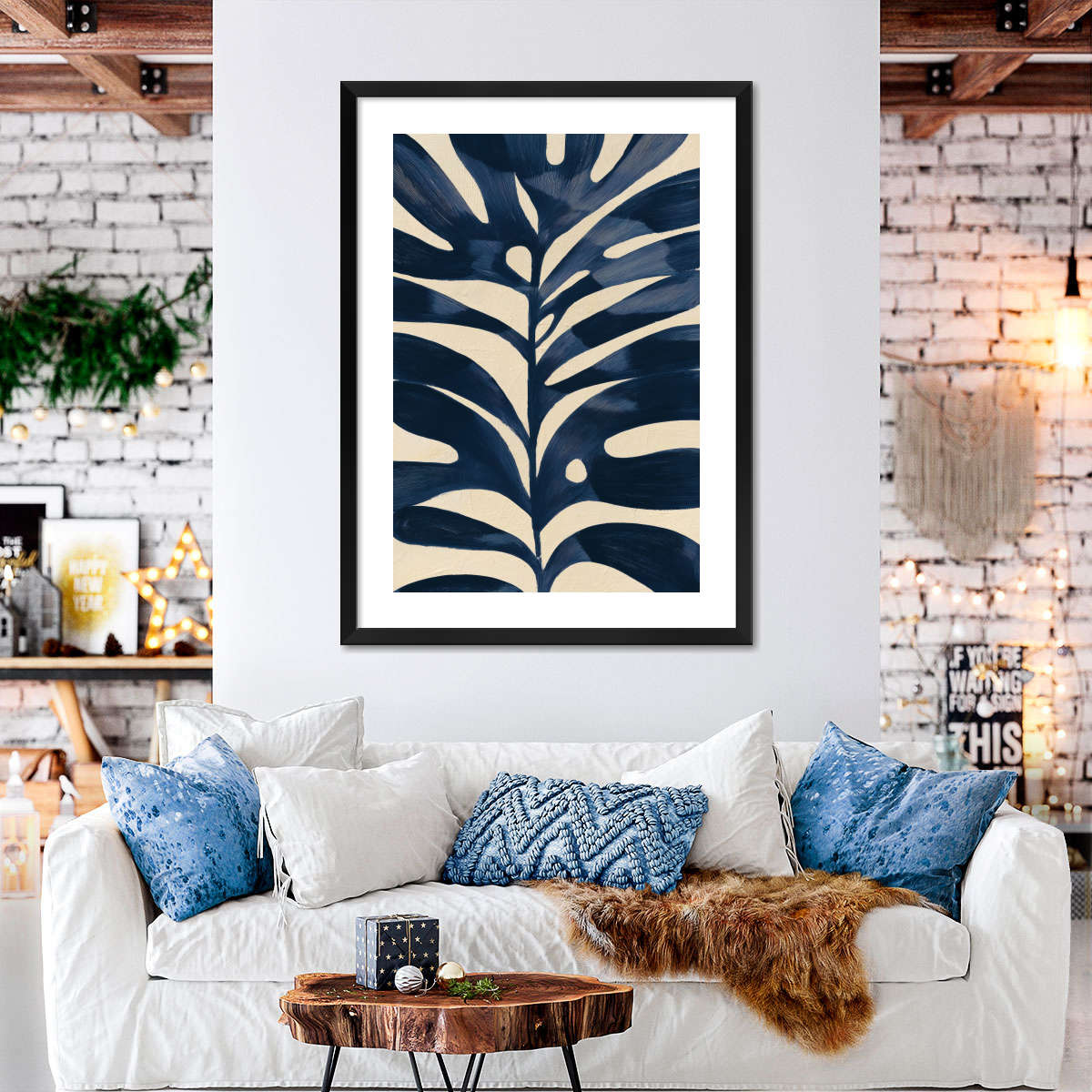 Deep Blue Leaf Wall Art - Image 5
