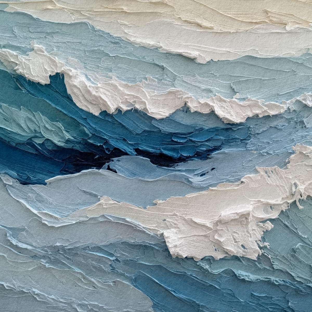 Deep Blue Ocean Waves Textured Palette Knife Painting Wall Art - Image 2