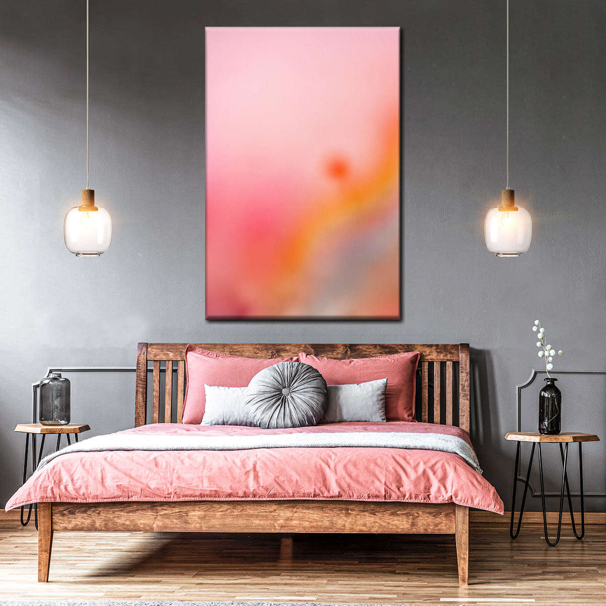 Diffuse Haze Pink and Orange Abstract Wall Art - Image 3