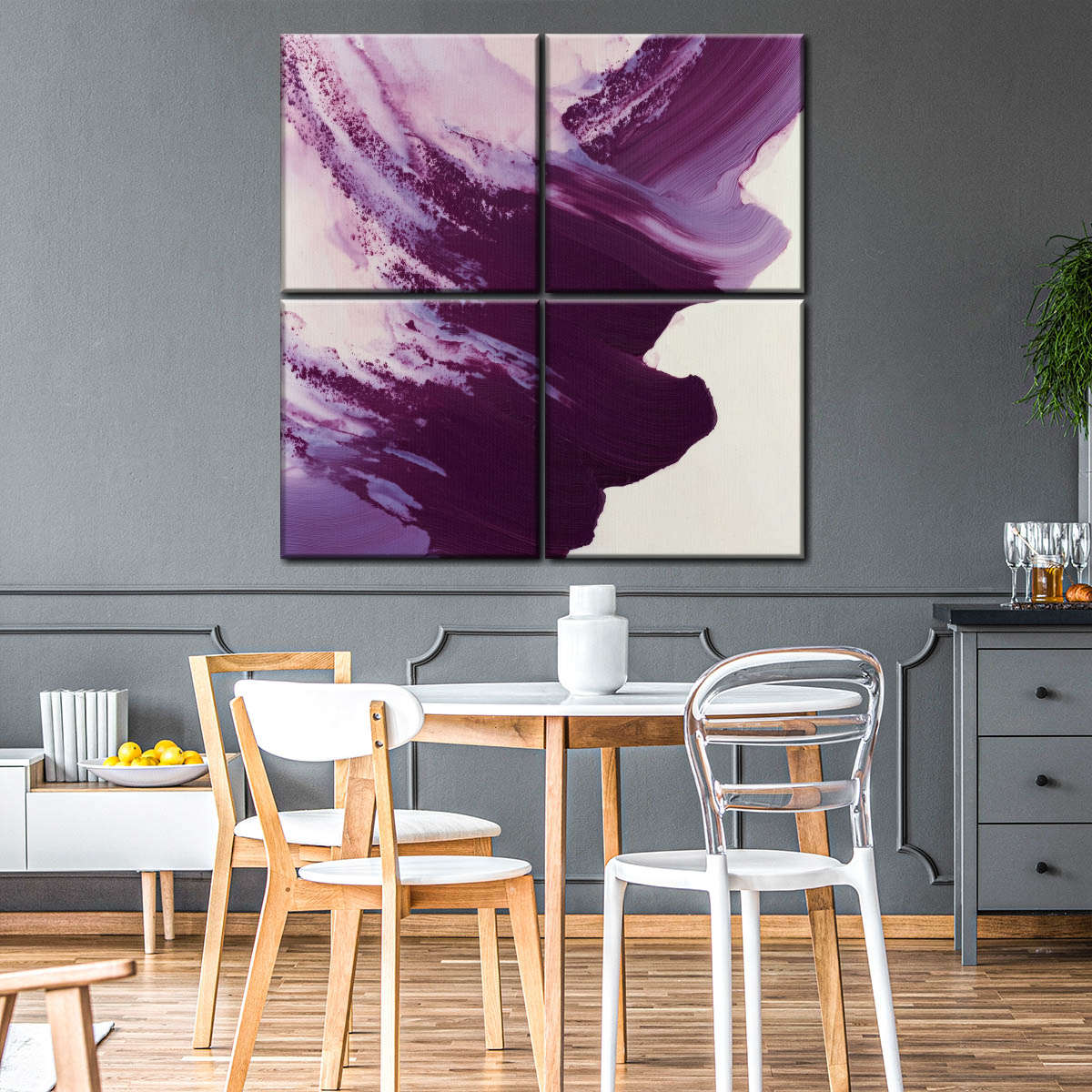 Dynamic Purple Brushstroke Abstract Wall Art - Image 4