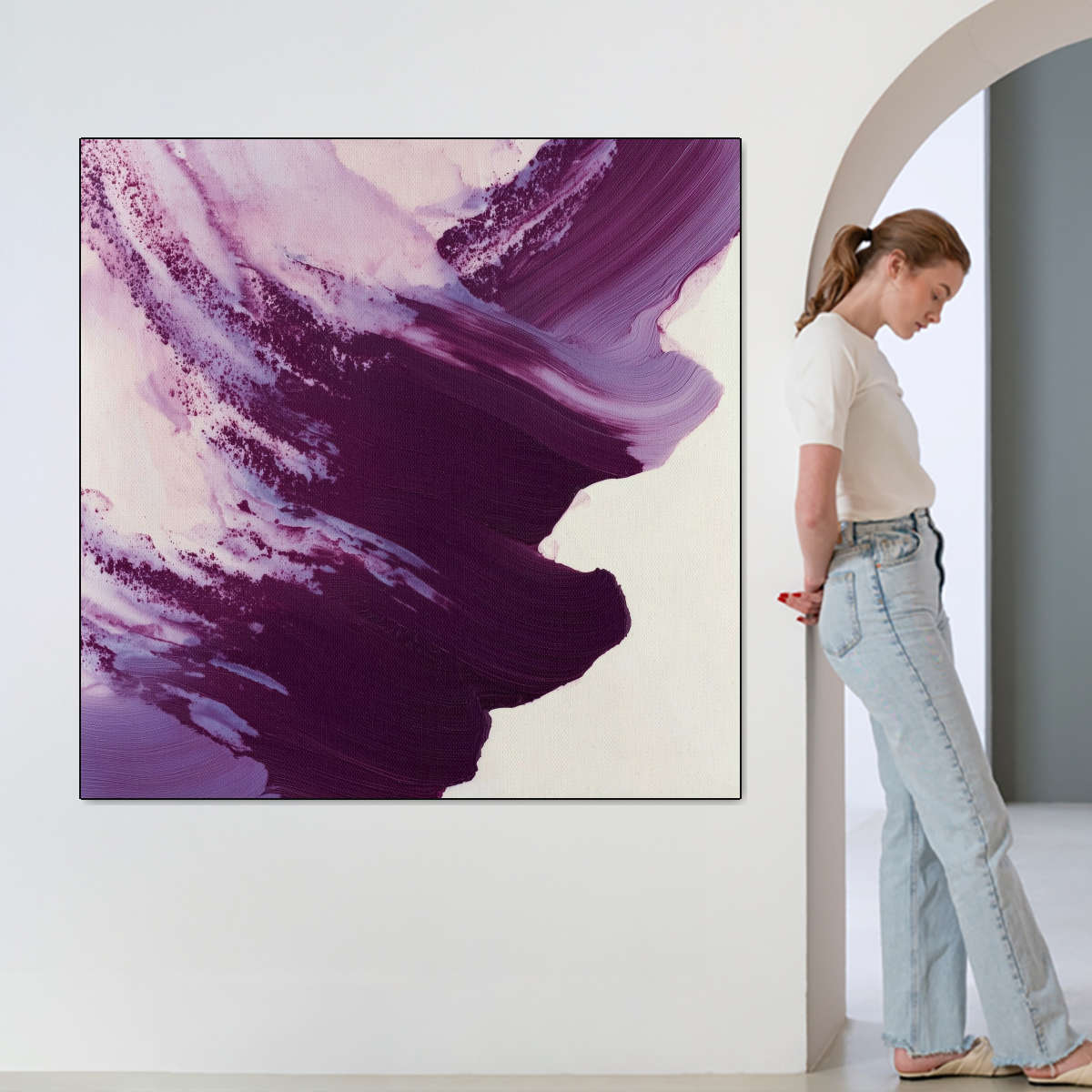 Dynamic Purple Brushstroke Abstract Wall Art - Image 7