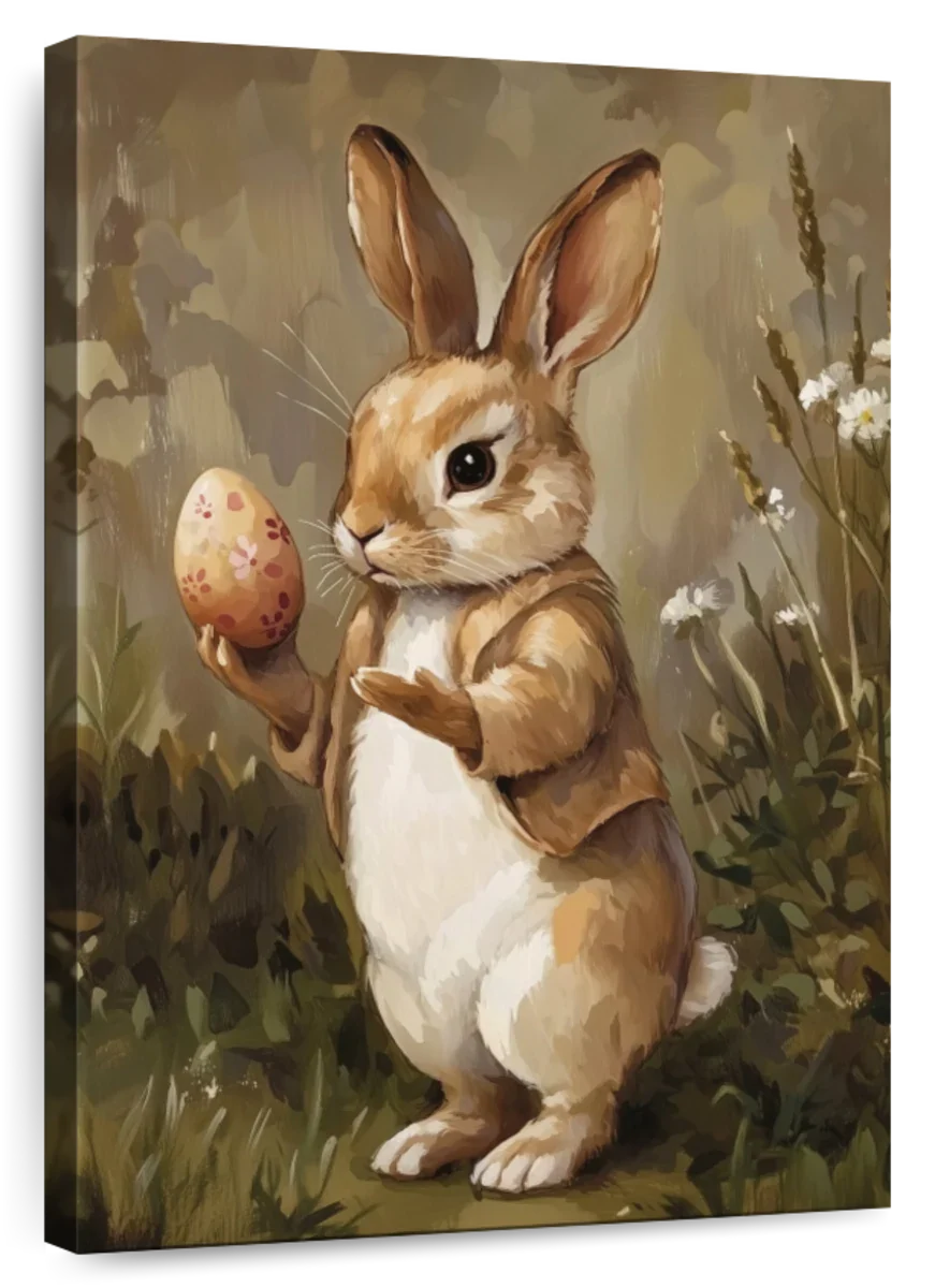 Easter Bunny Holding a Painted Egg Wall Art