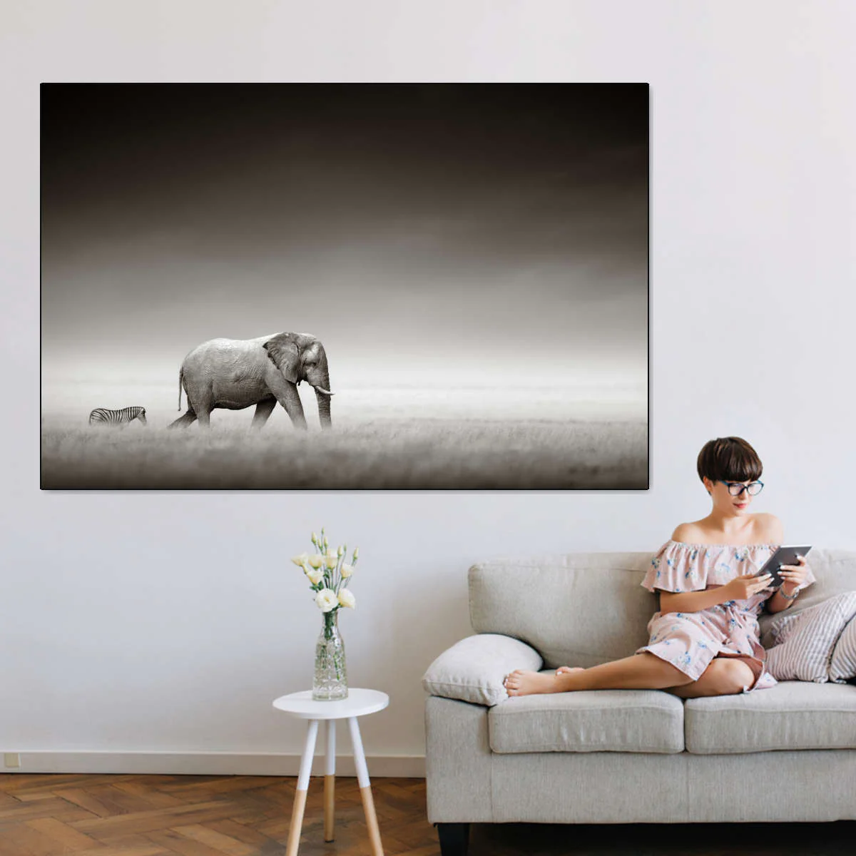 Elephant With Zebra Wall Art - Image 3