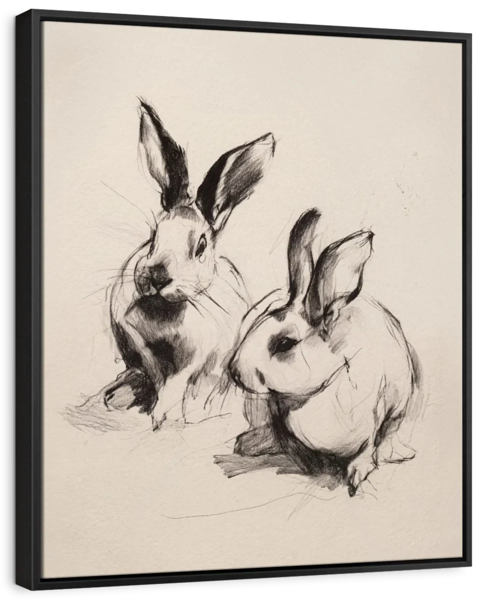 Expressive Charcoal Rabbit Duo Wall Art - Image 6
