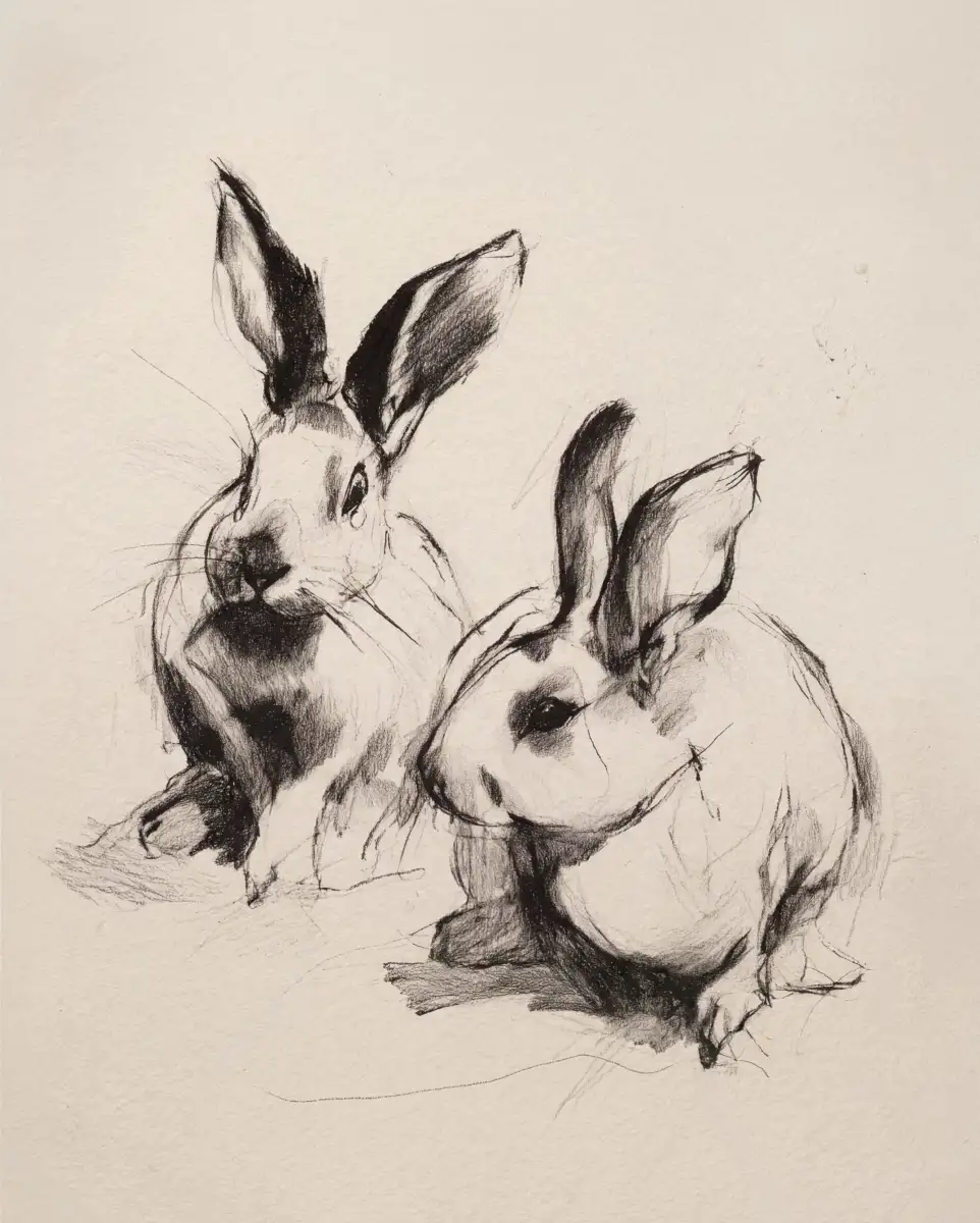 Expressive Charcoal Rabbit Duo Wall Art - Image 9
