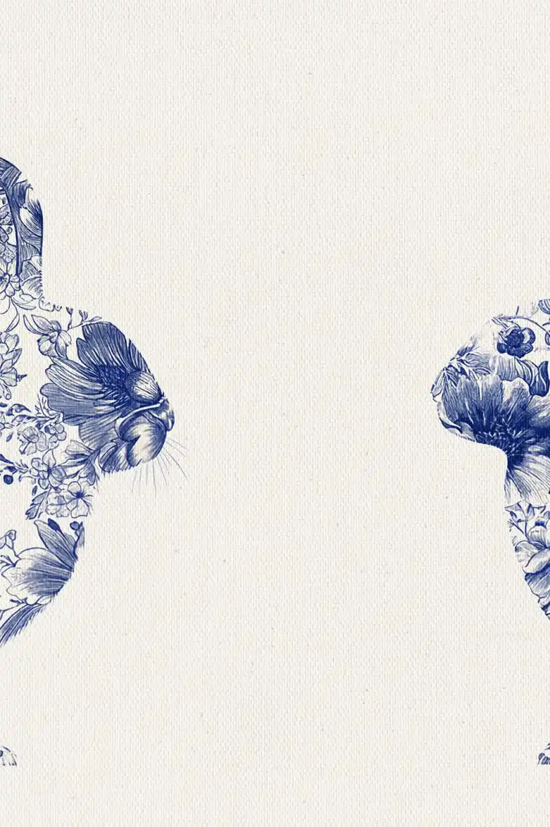 Floral Rabbit Pair Wall Art - Image 17