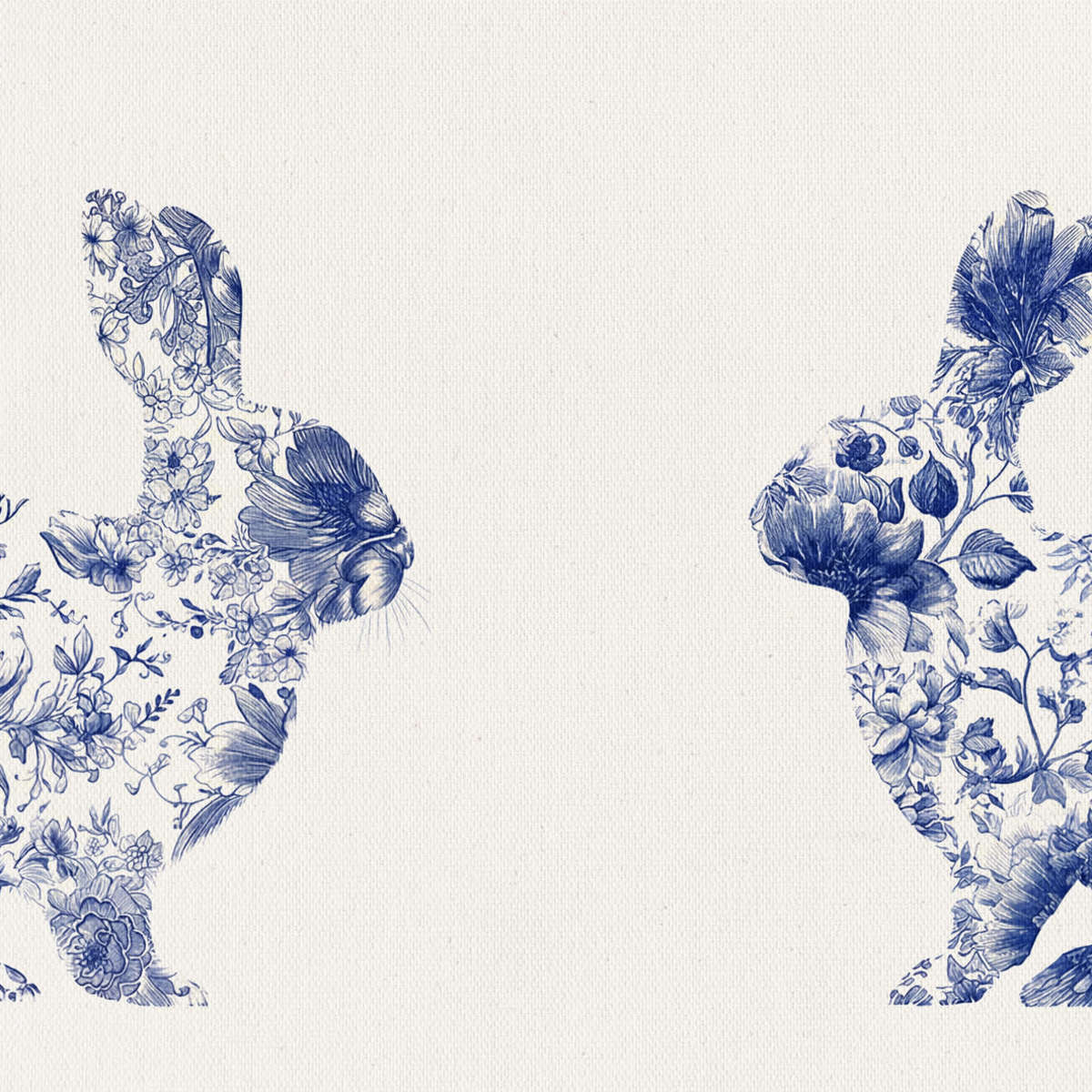 Floral Rabbit Pair Wall Art - Image 2
