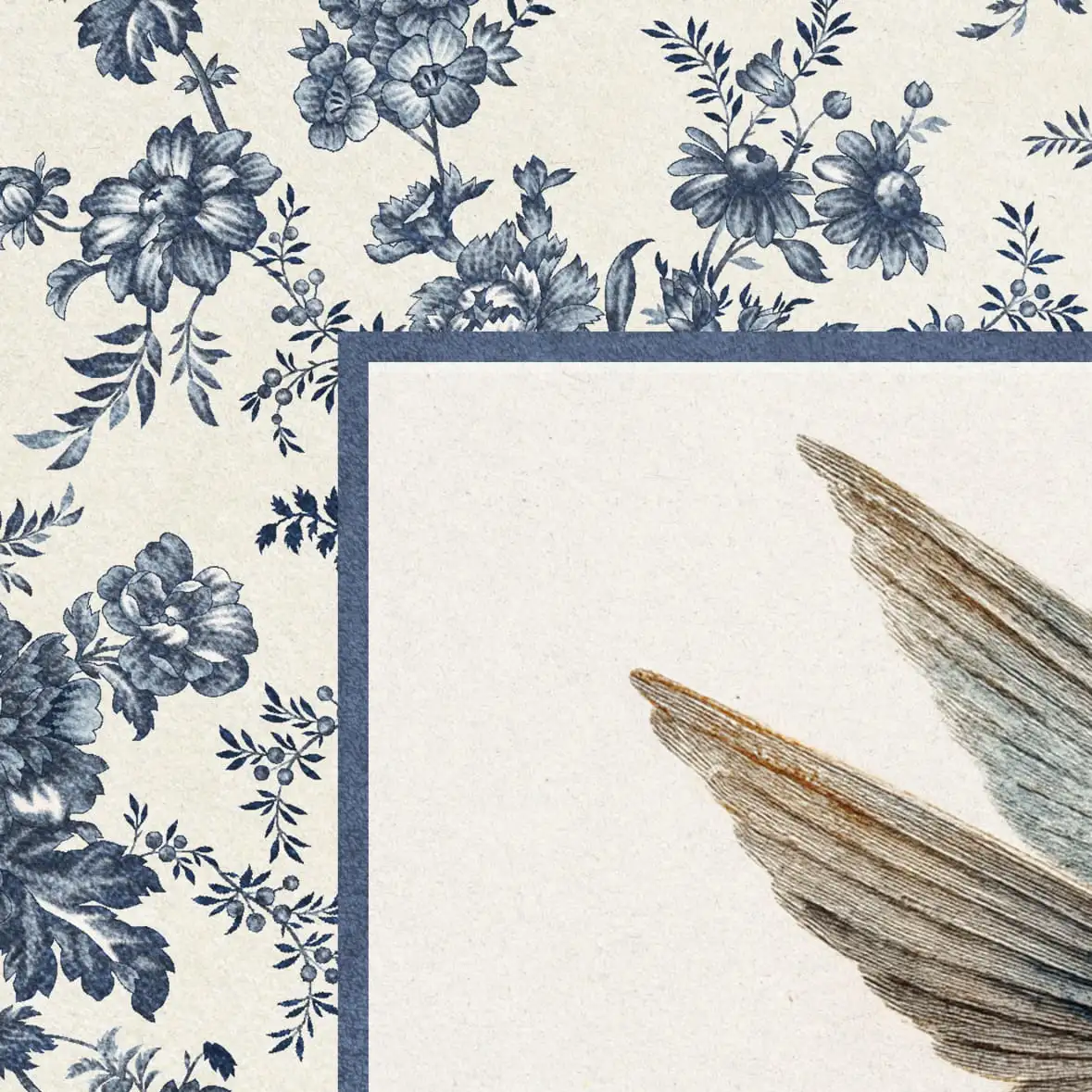 Flying Swallow Blue Floral Pattern Wall Art - Image 14