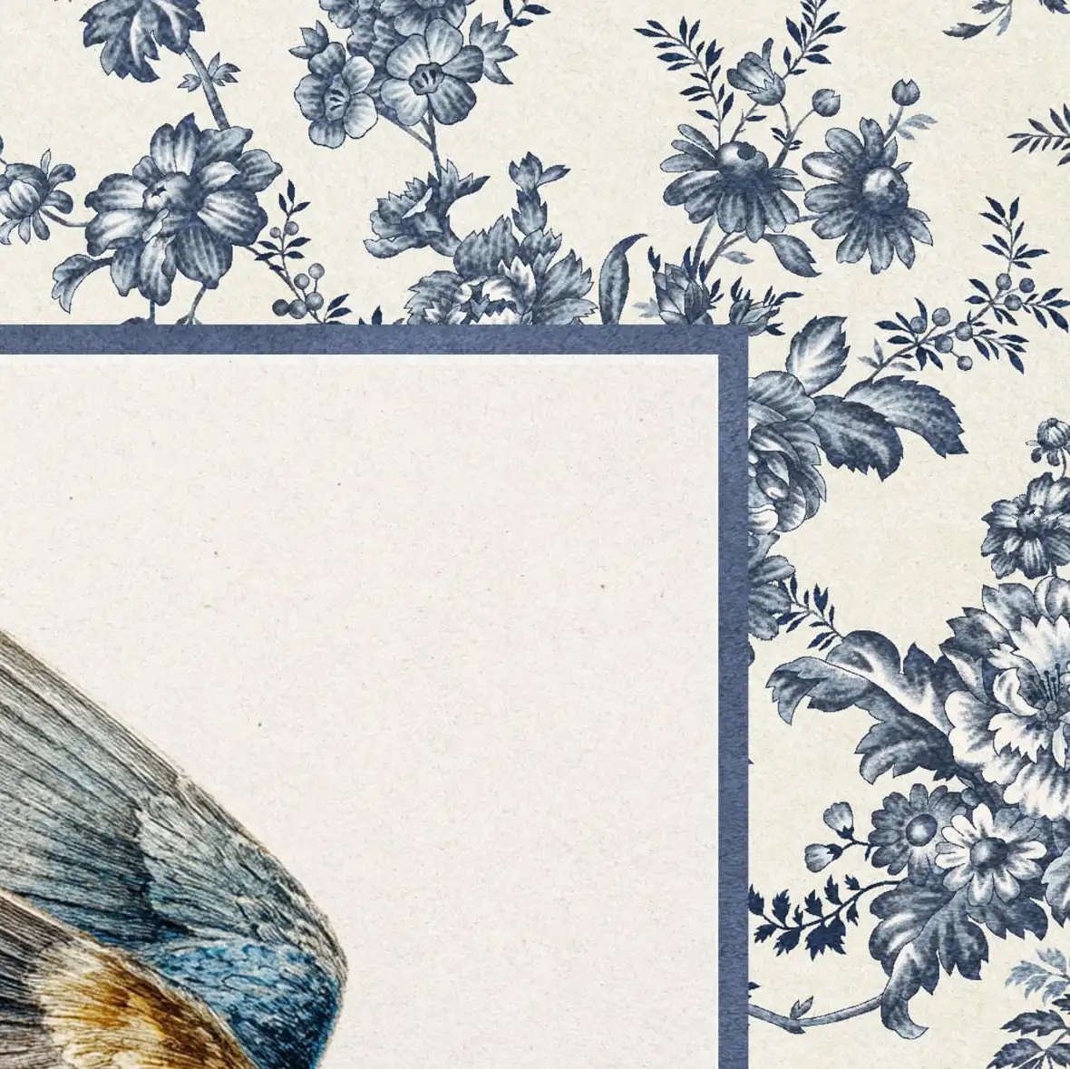 Flying Swallow Blue Floral Pattern Wall Art - Image 16