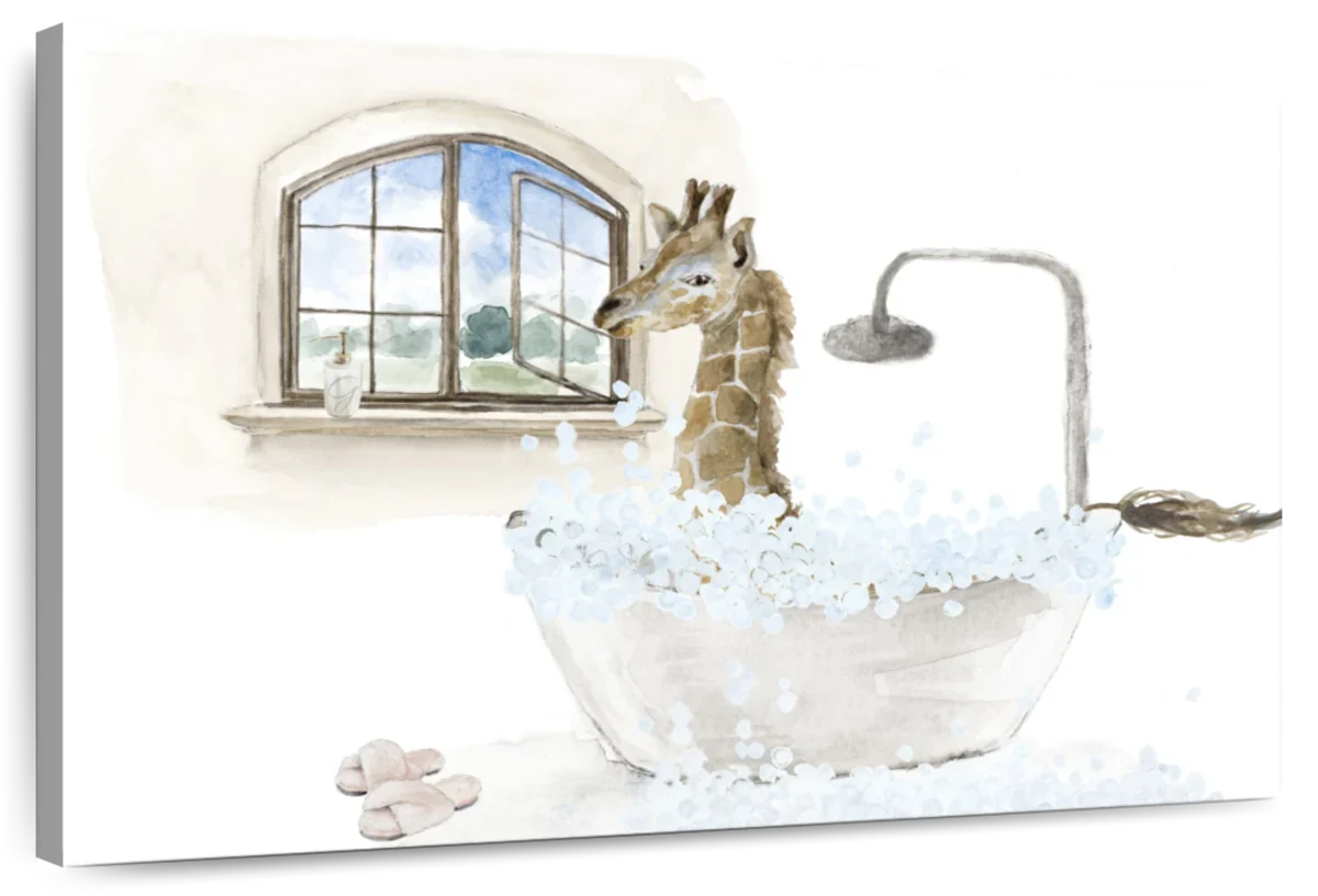 Giraffe In A Bubble Bath Wall Art