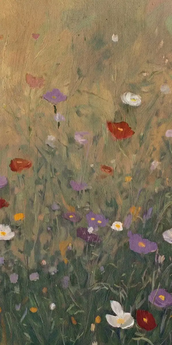 Golden Hour Wildflower Field Painting Wall Art - Image 19
