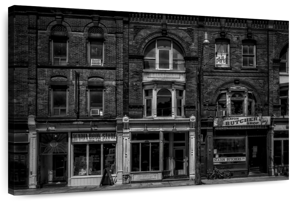 Historic Downtown Storefronts in Black and White Wall Art