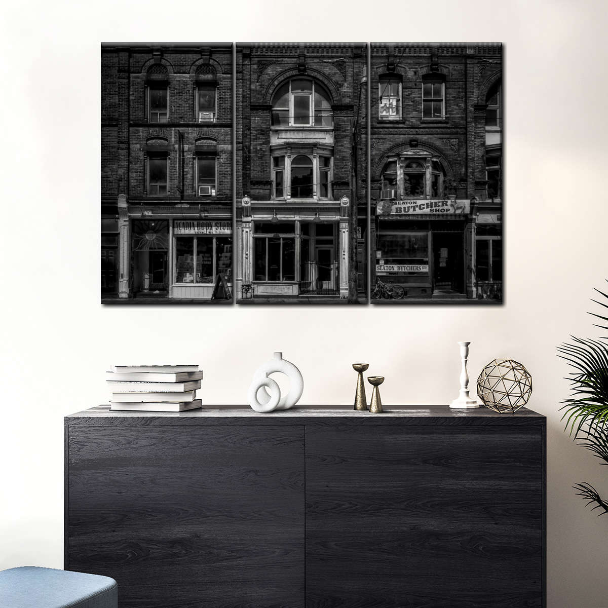 Historic Downtown Storefronts in Black and White Wall Art - Image 4