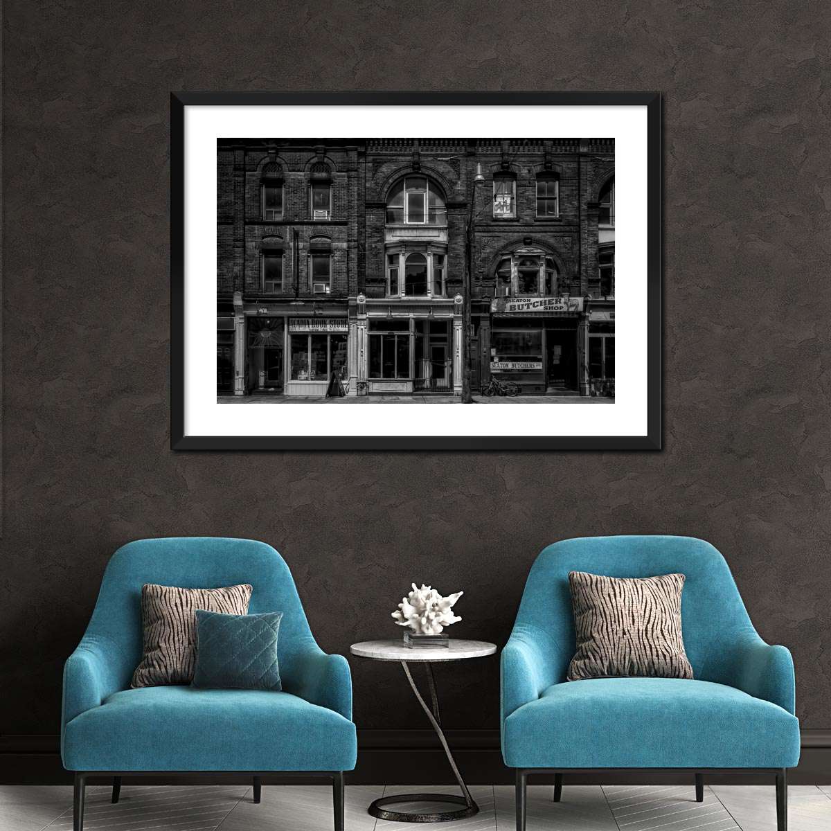 Historic Downtown Storefronts in Black and White Wall Art - Image 6
