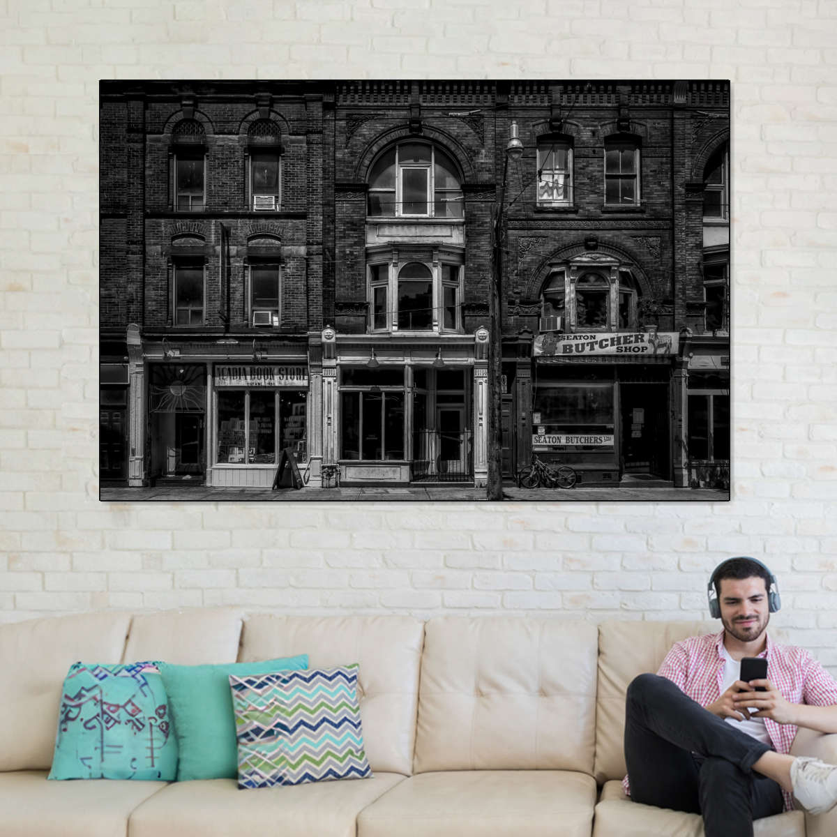 Historic Downtown Storefronts in Black and White Wall Art - Image 7