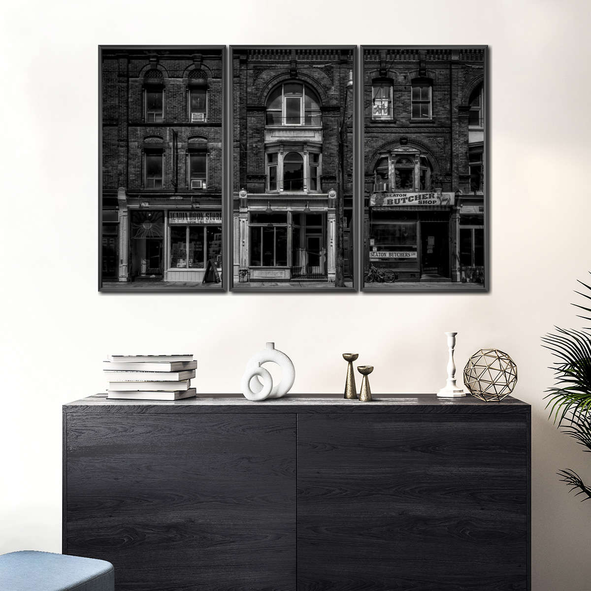 Historic Downtown Storefronts in Black and White Wall Art - Image 8
