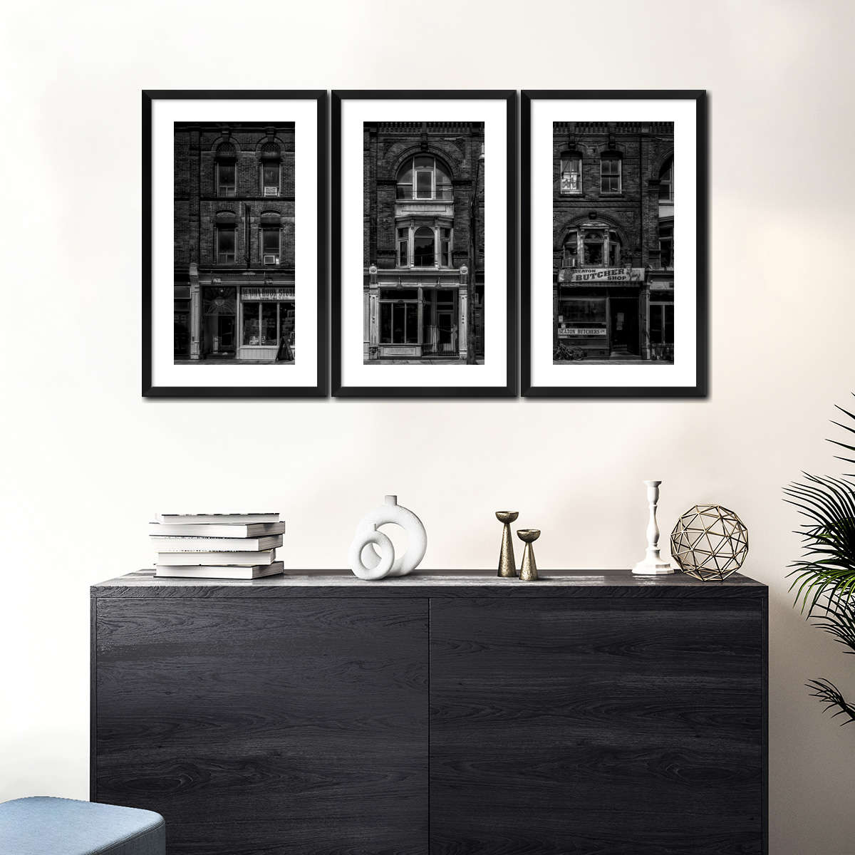 Historic Downtown Storefronts in Black and White Wall Art - Image 9