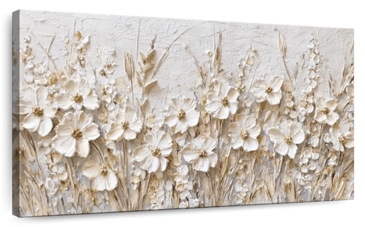 Horizontal White Wildflowers Wall Art