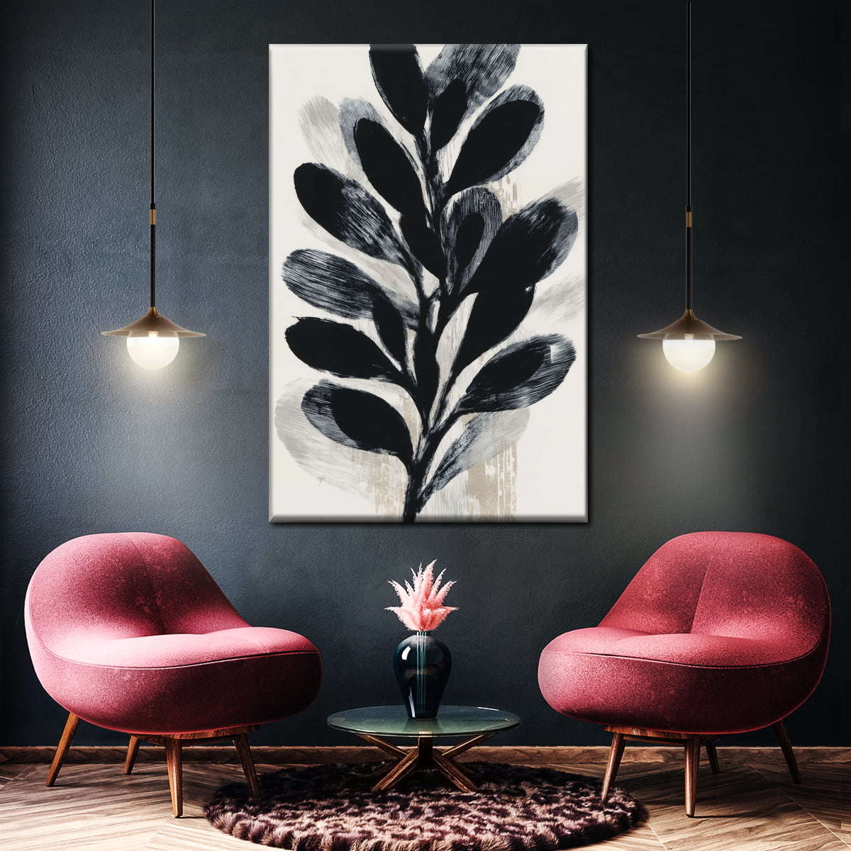 Midnight Leaf Stem Wall Art - Image 3