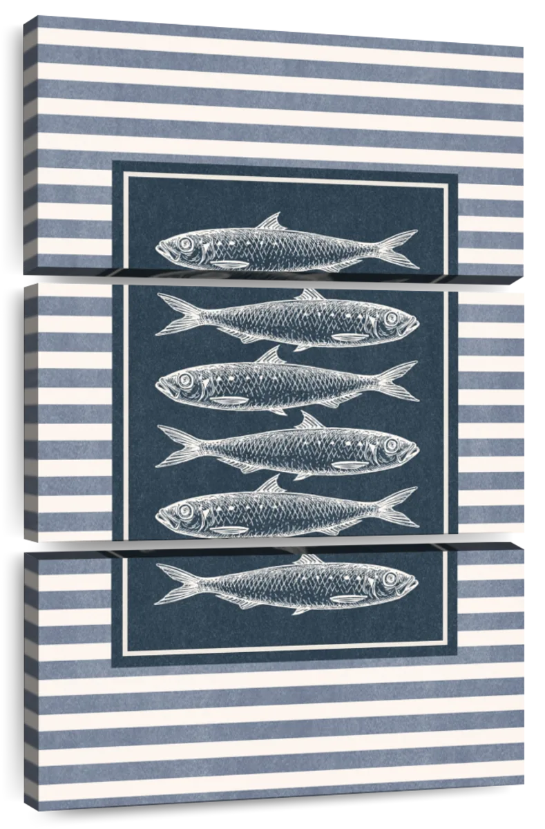 Nautical Sardines on Navy Stripes Wall Art - Image 8