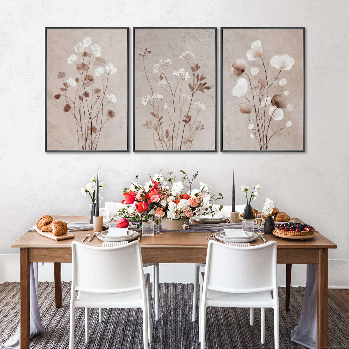 Neutral Flowers Triptych Wall Art - Image 3