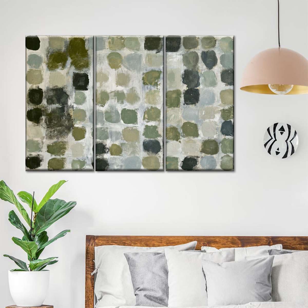 Olive and Gray Abstract Grid Wall Art - Image 4