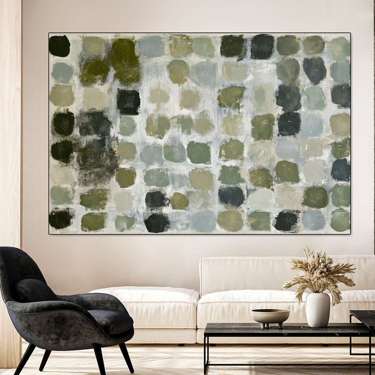 Olive and Gray Abstract Grid Wall Art - Image 7