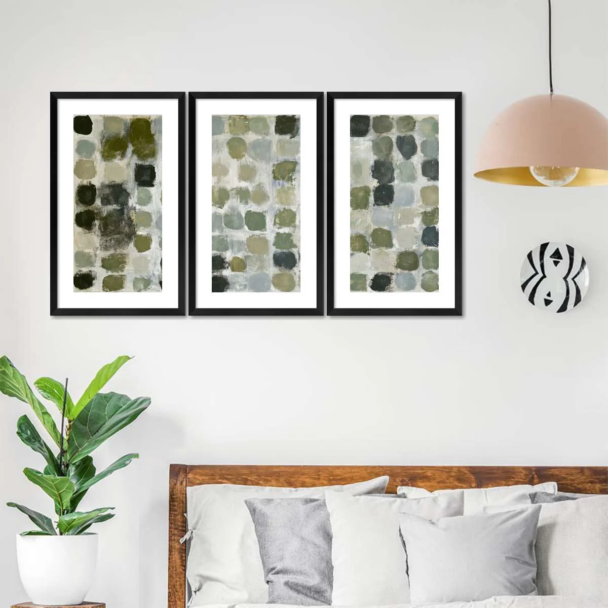 Olive and Gray Abstract Grid Wall Art - Image 9