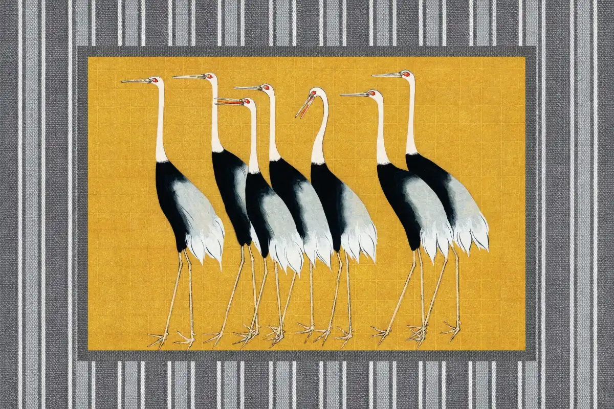 Seven Japanese Red Crown Crane Reinterpreted Wall Art - Image 17