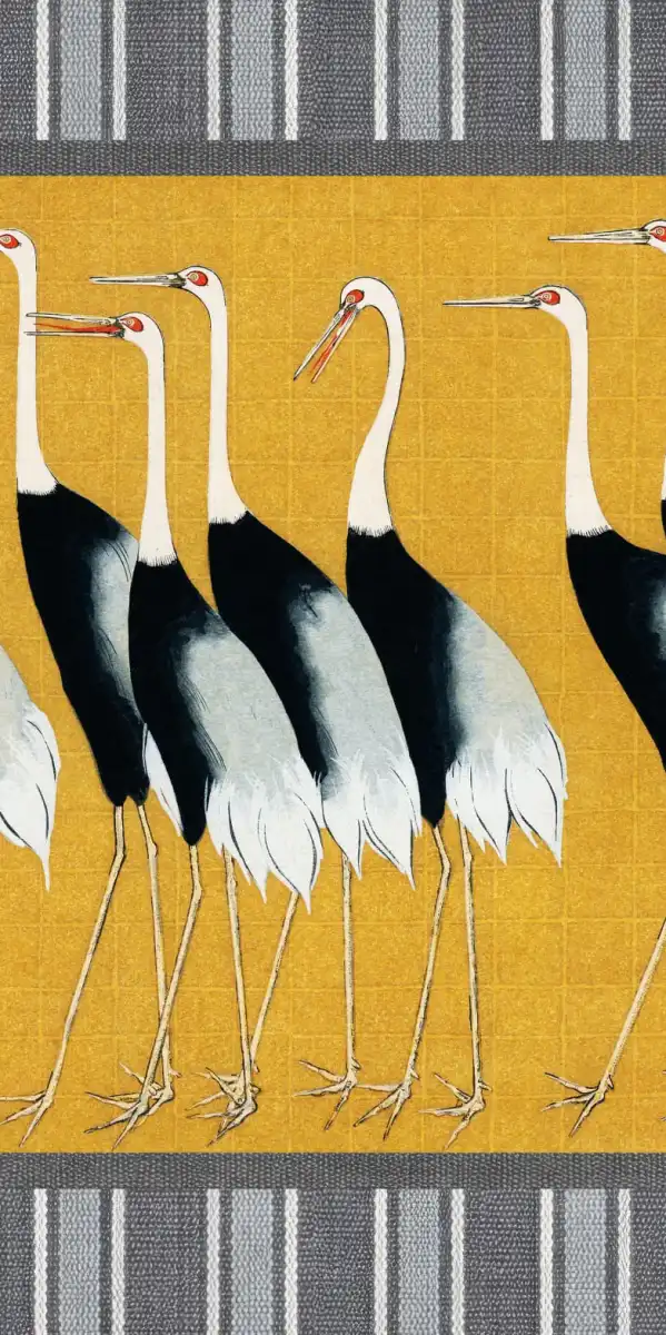 Seven Japanese Red Crown Crane Reinterpreted Wall Art - Image 19
