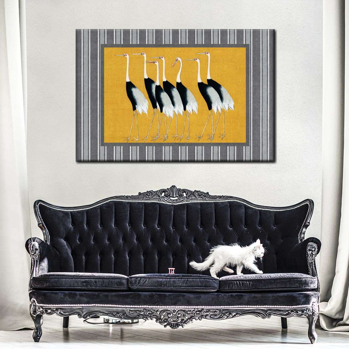 Seven Japanese Red Crown Crane Reinterpreted Wall Art - Image 3