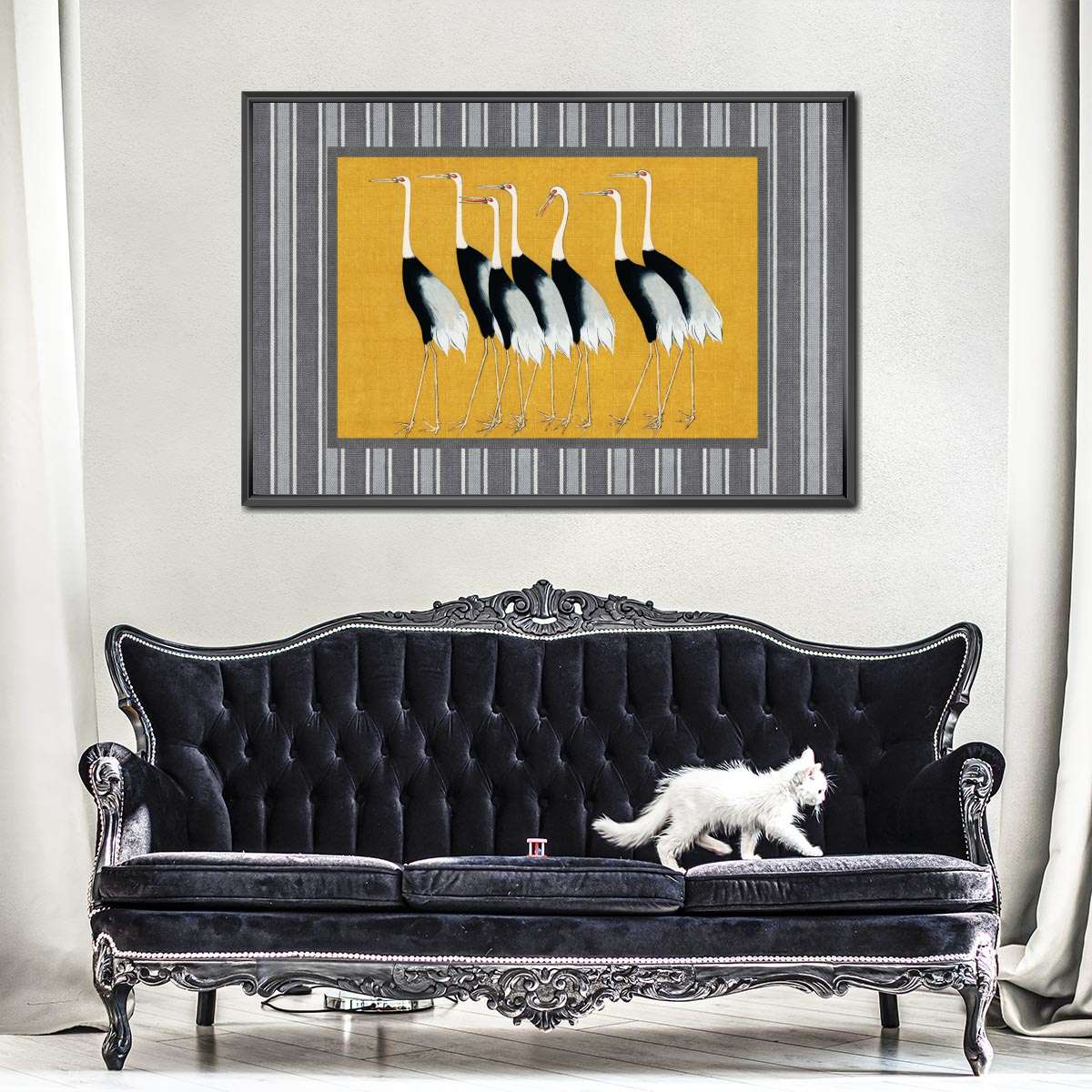 Seven Japanese Red Crown Crane Reinterpreted Wall Art - Image 5
