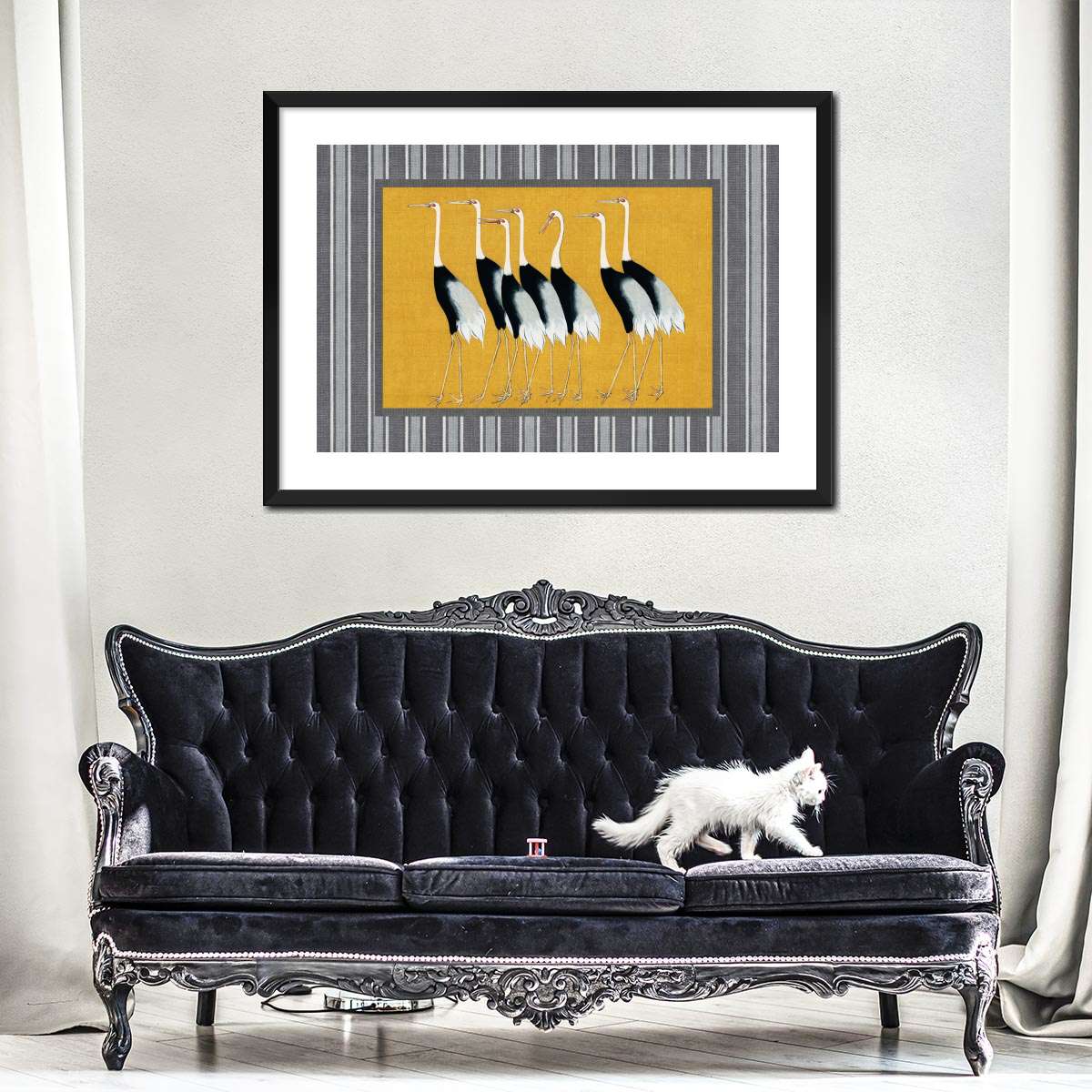 Seven Japanese Red Crown Crane Reinterpreted Wall Art - Image 6
