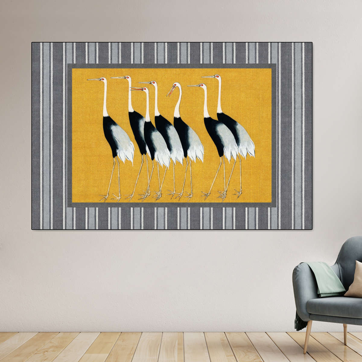 Seven Japanese Red Crown Crane Reinterpreted Wall Art - Image 7