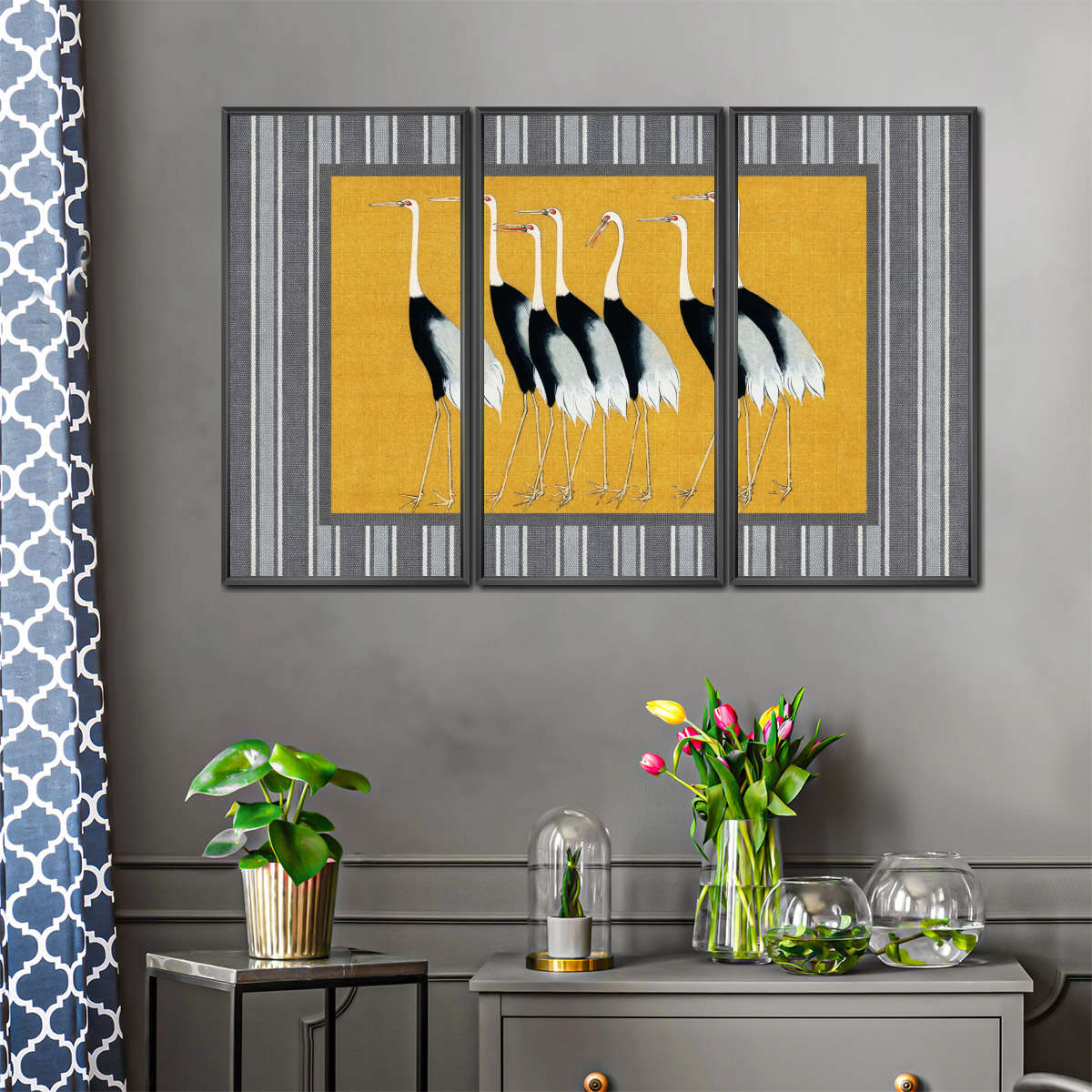 Seven Japanese Red Crown Crane Reinterpreted Wall Art - Image 8