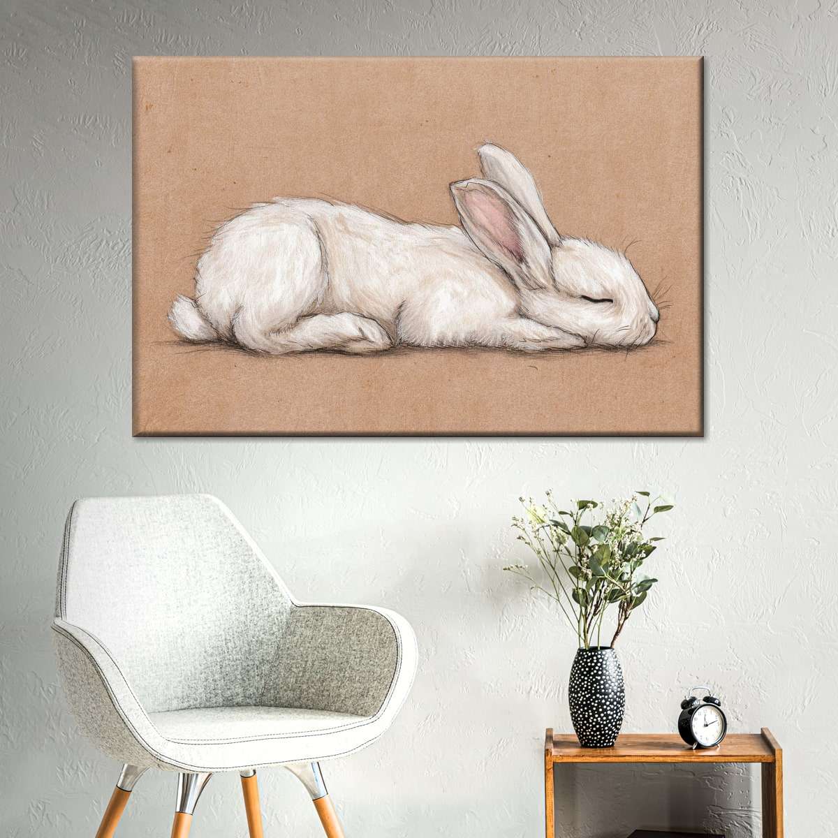 Sleeping White Rabbit Wall Art - Image 4