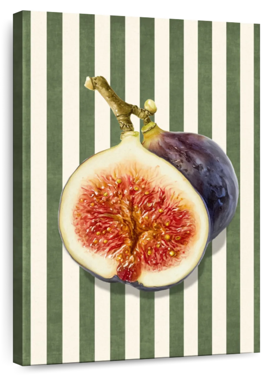 Sliced Fig on Striped Background Wall Art