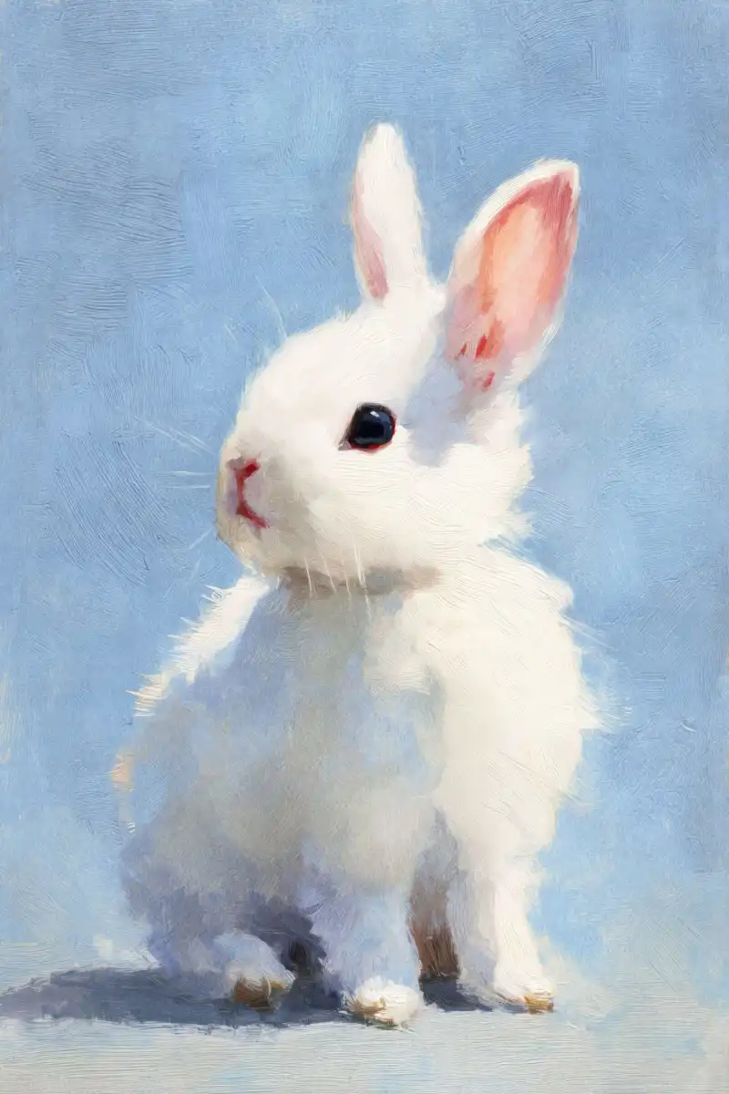 Soft White Bunny Rabbit Painting Wall Art - Image 13