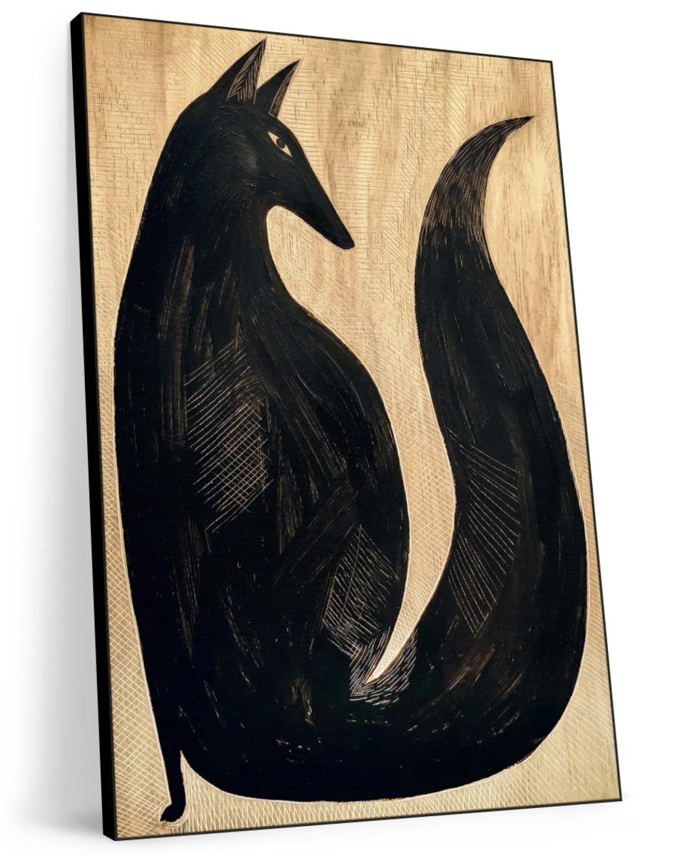 Stylized Black Fox Silhouette on Textured Wood Wall Art - Image 11