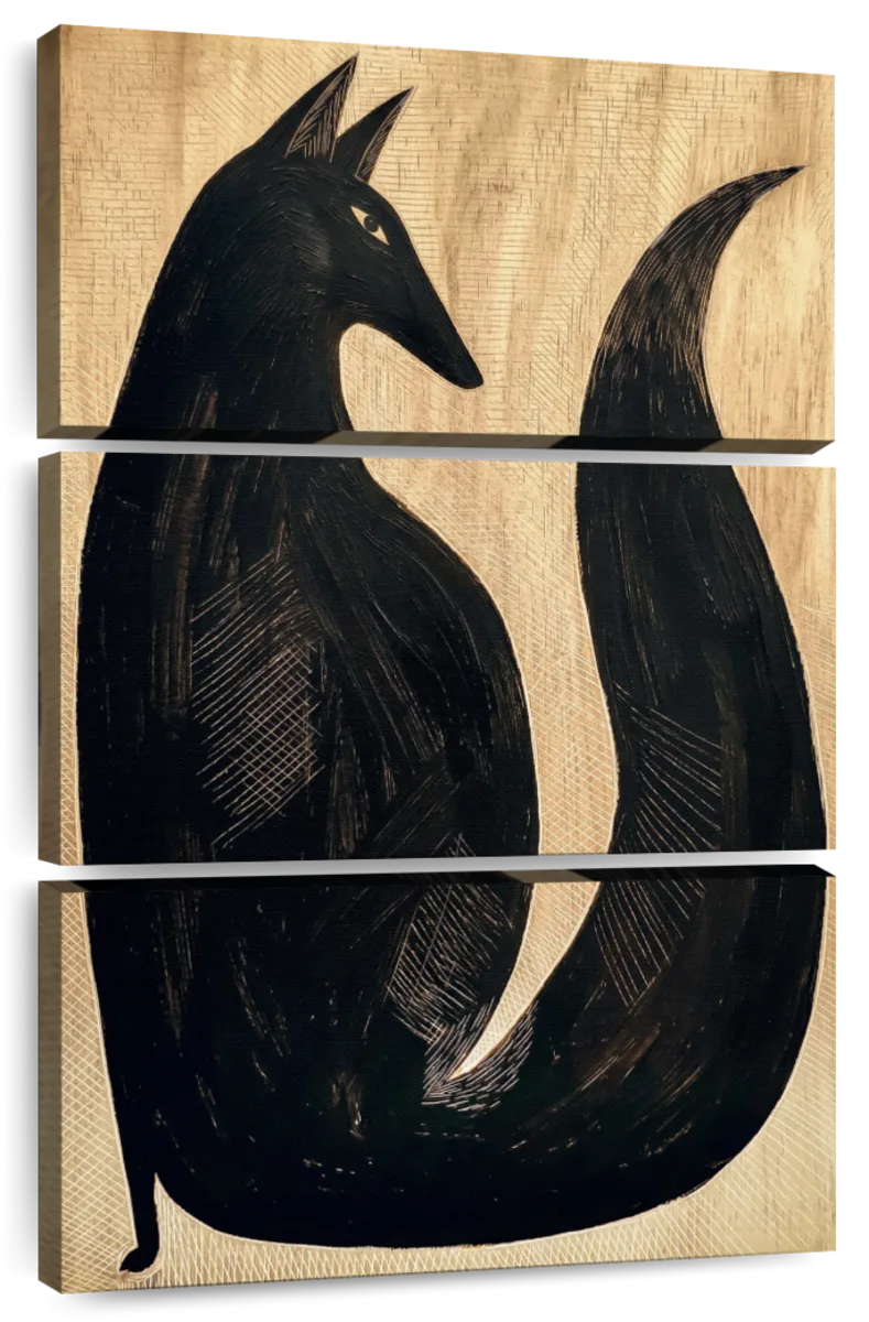 Stylized Black Fox Silhouette on Textured Wood Wall Art - Image 8
