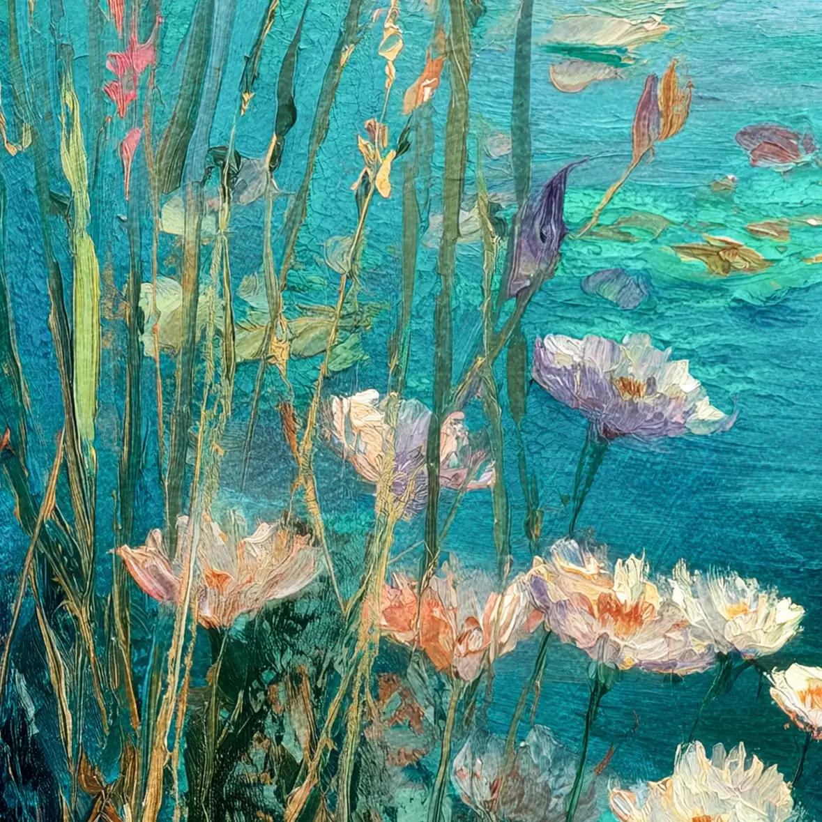 Submerged Wildflower Meadow Impressionist Art Wall Art - Image 17