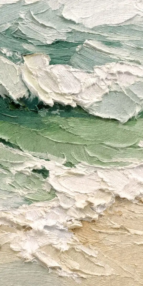 Teal Green Ocean Waves and Sandy Shore Painting Wall Art - Image 19