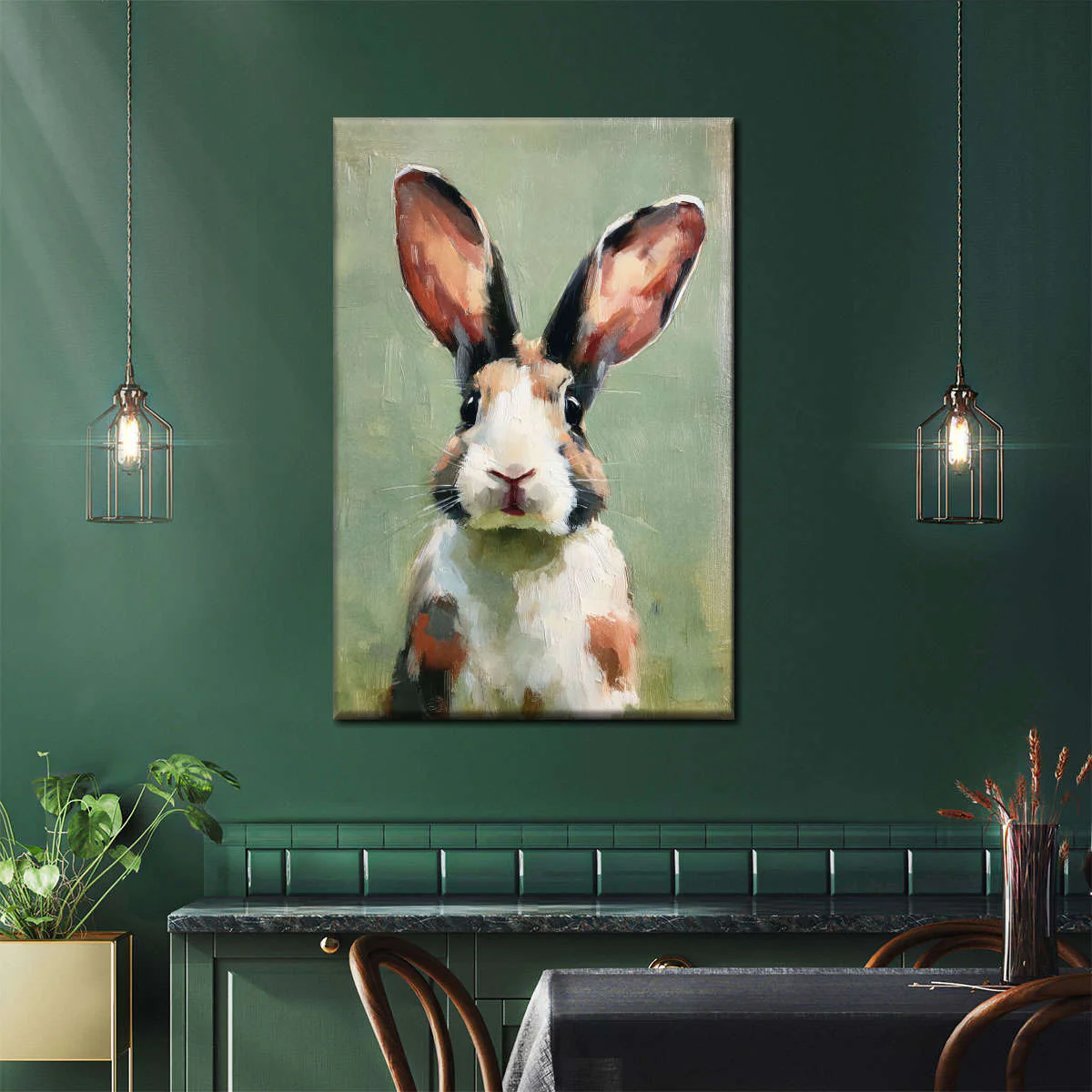 Tricolor Rabbit Face Portrait Wall Art - Image 3